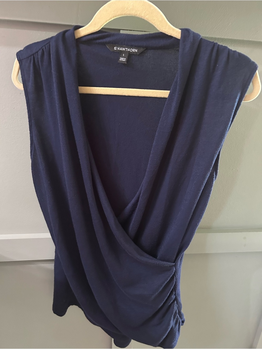 41 Hawthorn Navy Draped Sleeveless Surplice Top